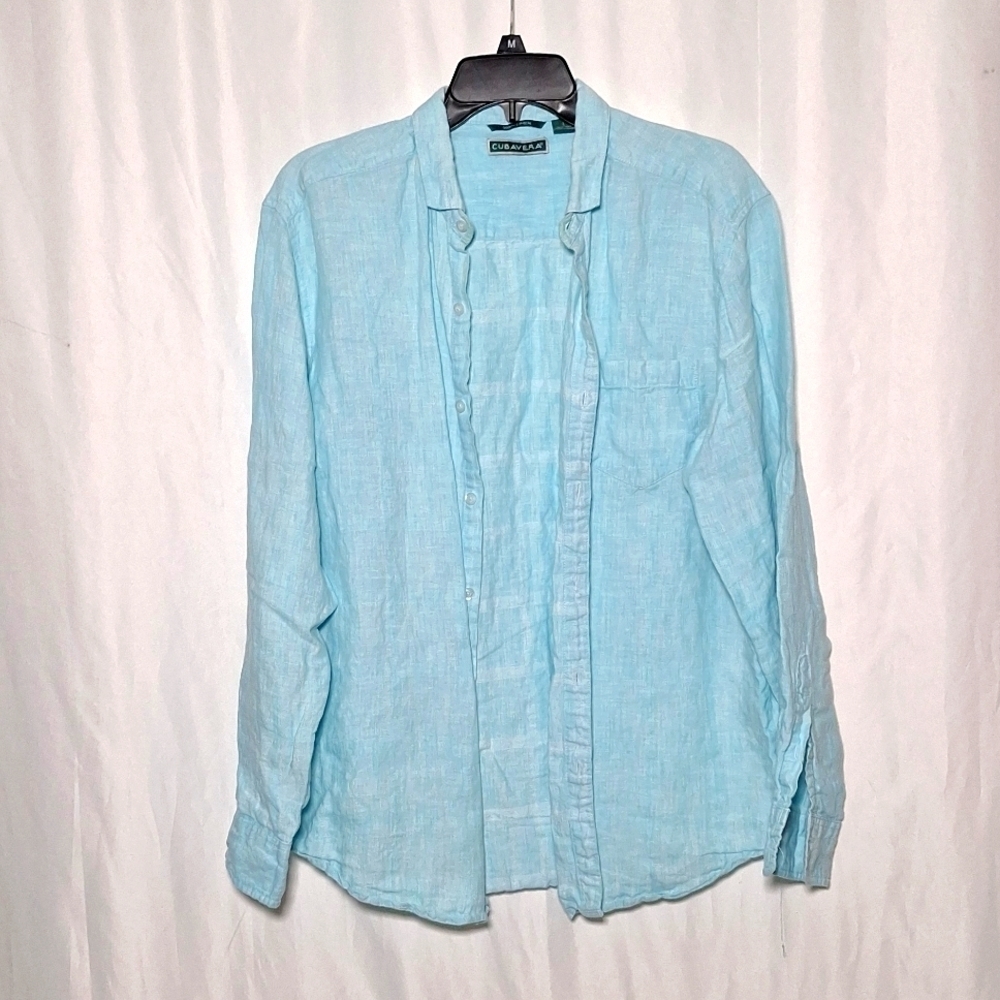 Cubavera Men's Light Blue Long Sleeve Button Down 100% Linen